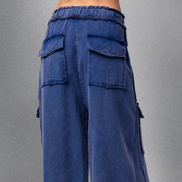 EASEL “Feeling Good Cargos” Mineral Washed Flared Leg, Raw Seams & Hems, Pockets - Picture 7 of 16